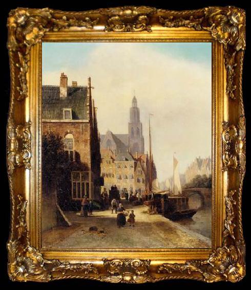 framed  unknow artist European city landscape, street landsacpe, construction, frontstore, building and architecture. 301, ta009-2
